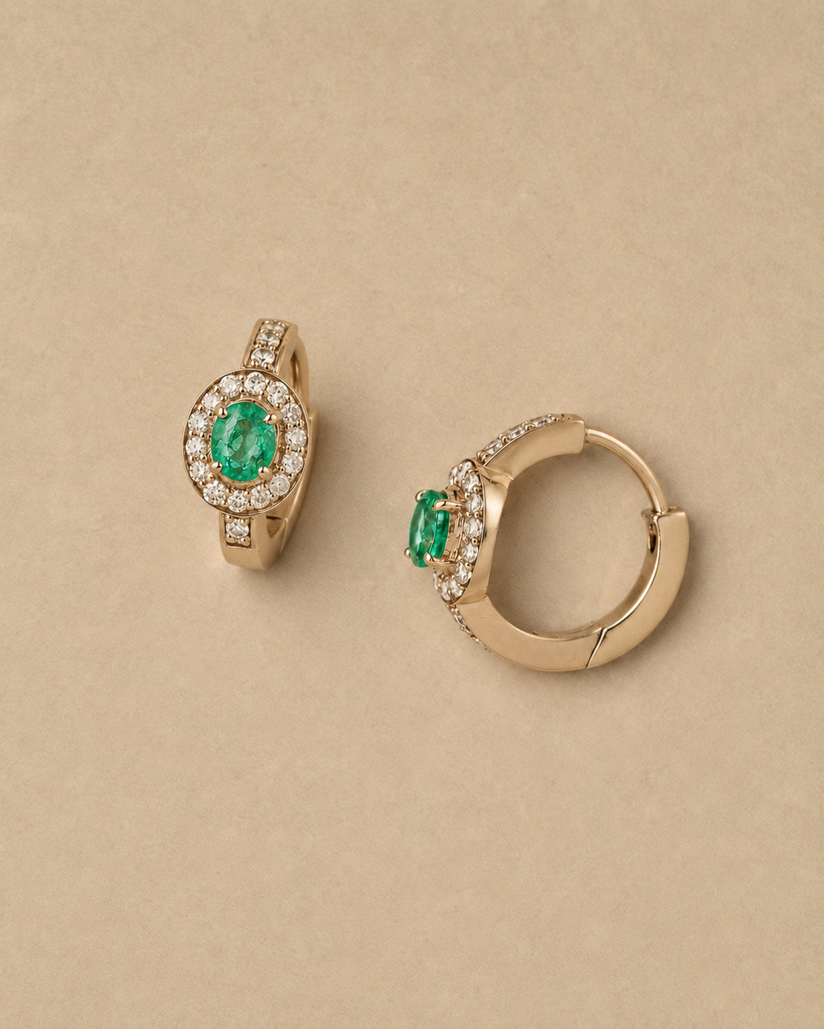 Margot Emerald & Diamond Huggies in Gold