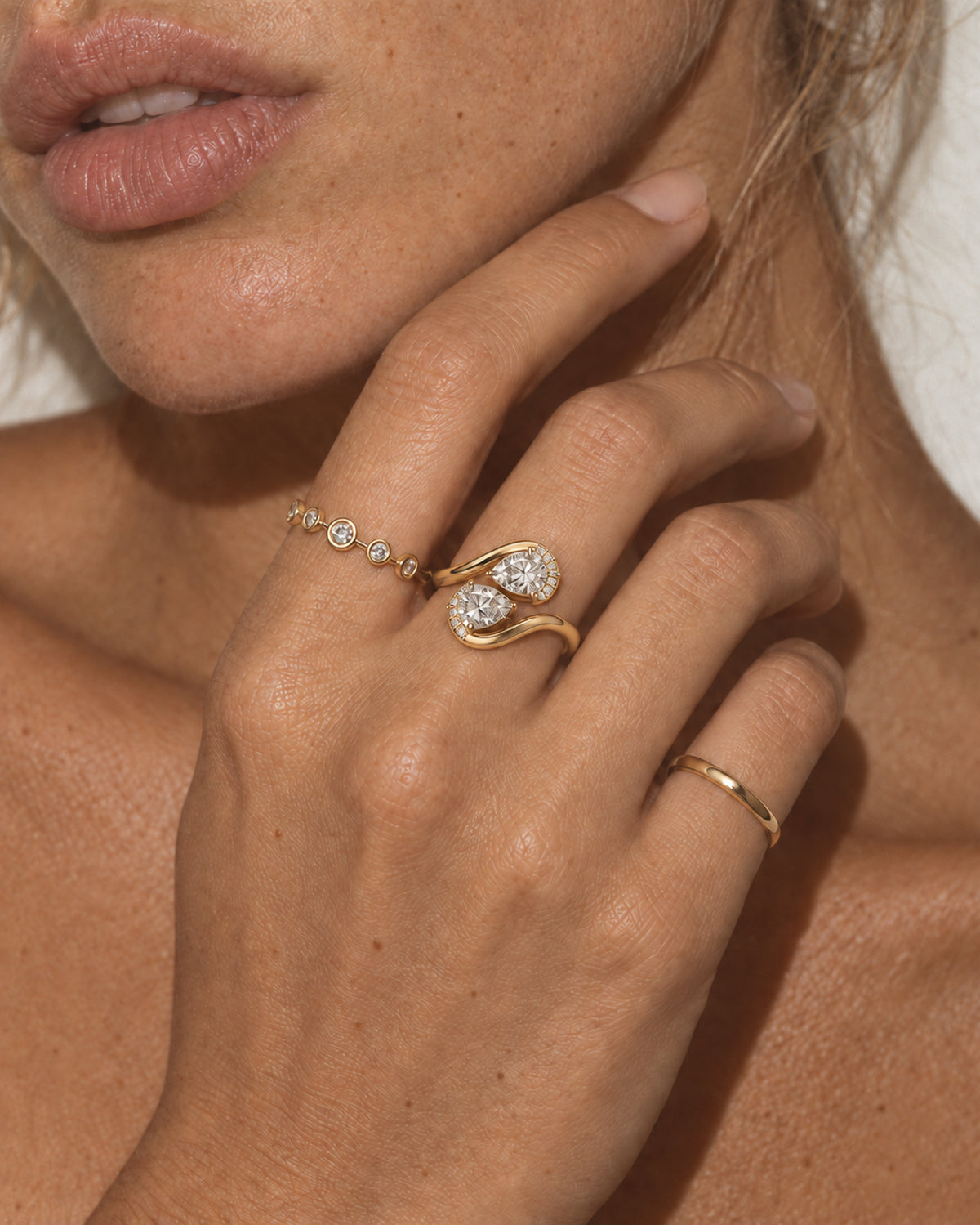 Juliet Twin Pear Diamond Ring in Gold
