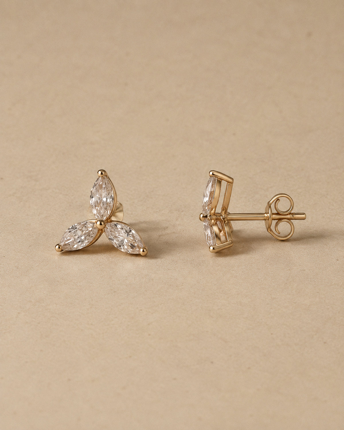 Fleur Marquise Stud Earrings in Gold