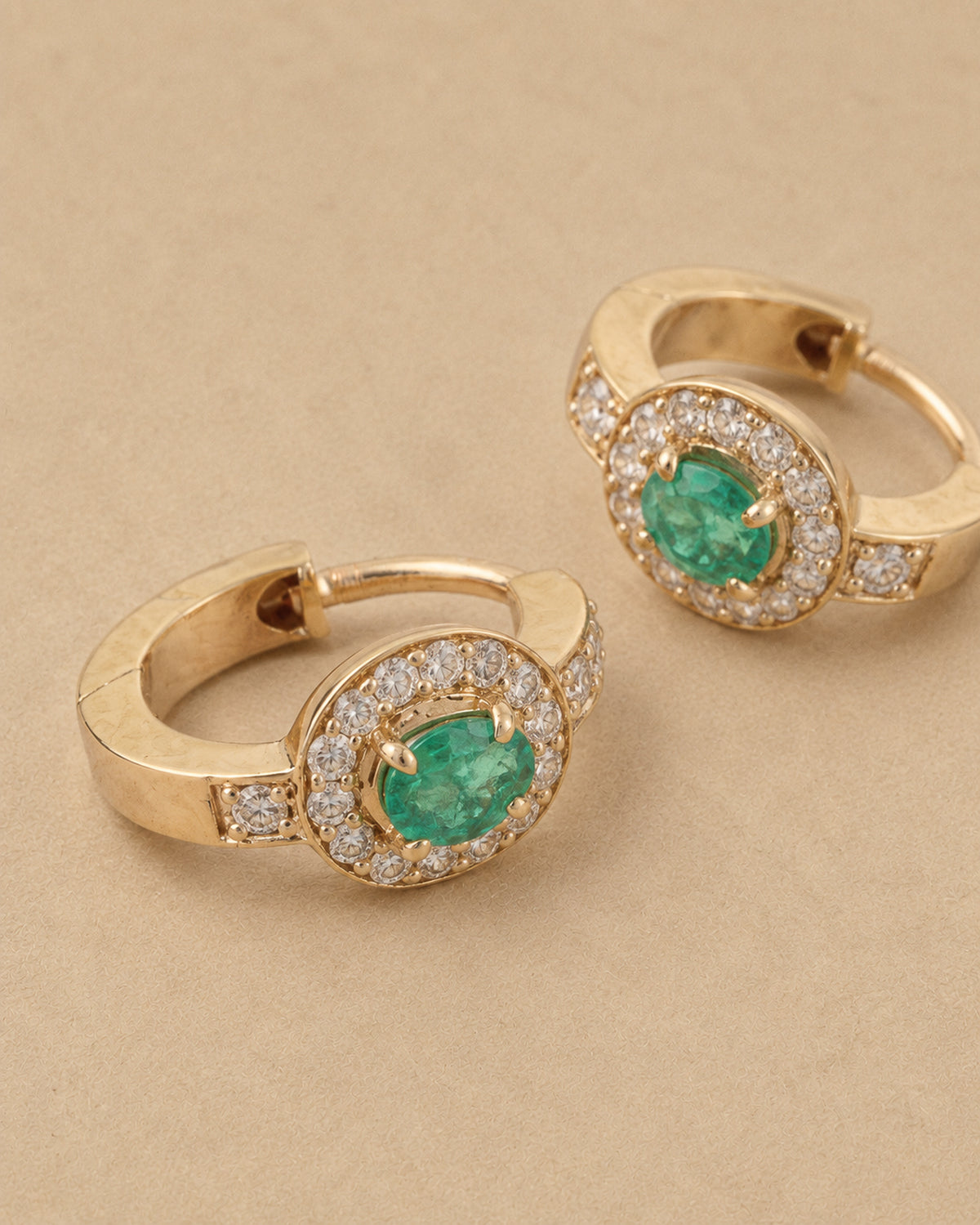 Margot Emerald & Diamond Huggies in Gold
