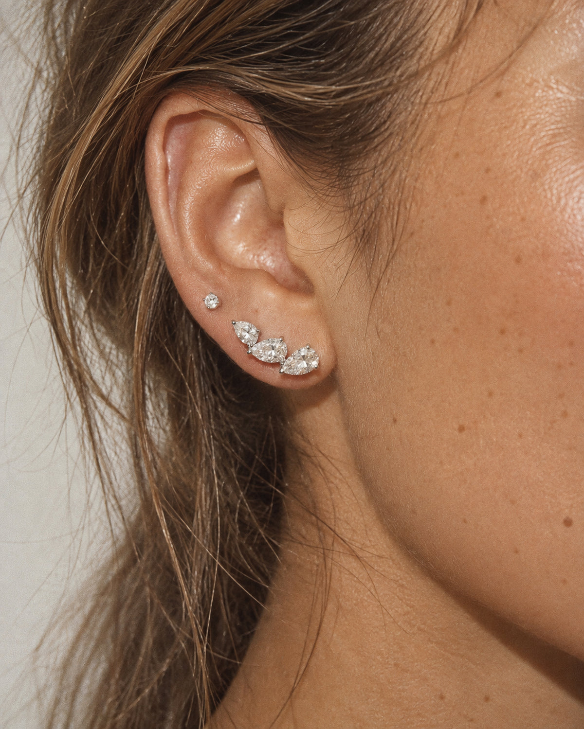 Adele Pear Diamond Climbers in Silver