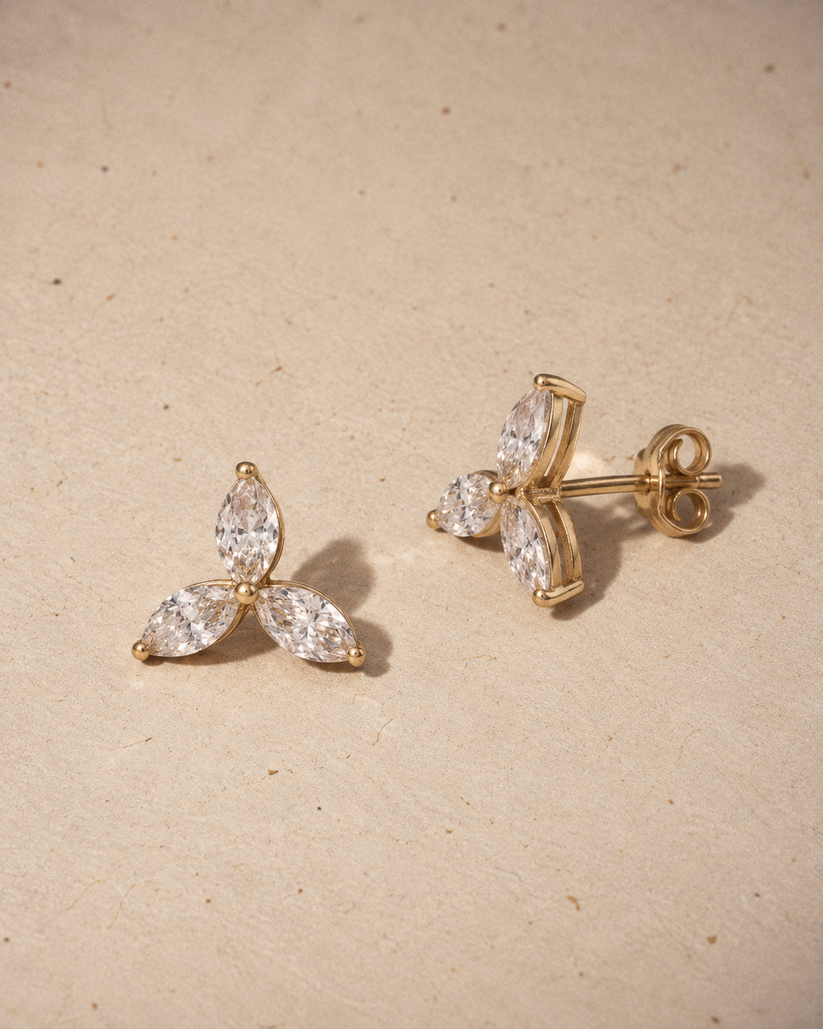 Fleur Marquise Stud Earrings in Gold