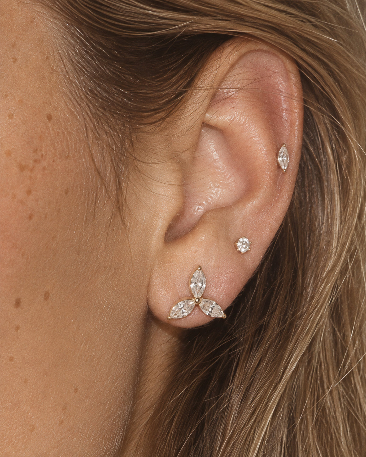 Fleur Marquise Stud Earrings in Gold