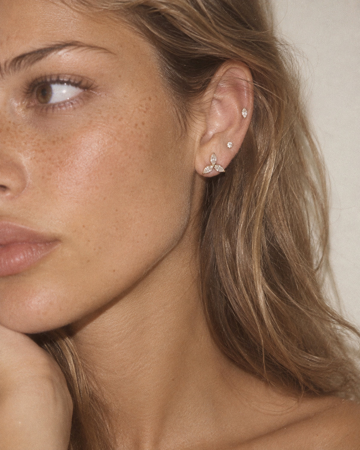 Fleur Marquise Stud Earrings in Gold
