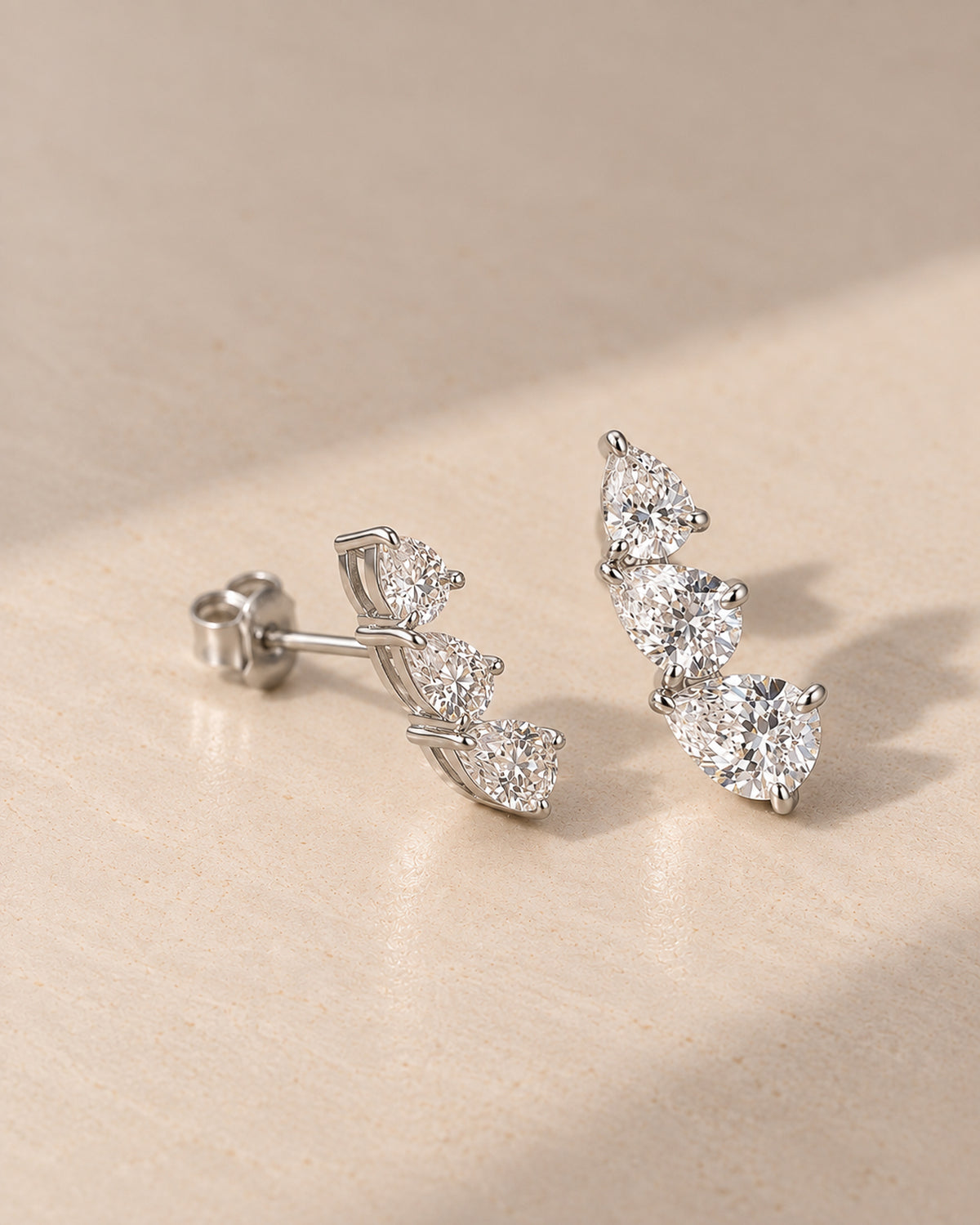 Adele Pear Diamond Climbers in Silver