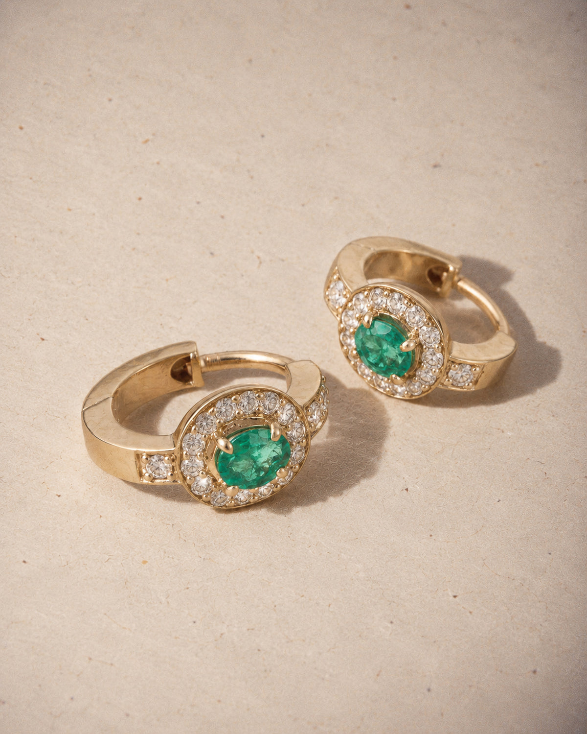 Margot Emerald & Diamond Huggies in Gold