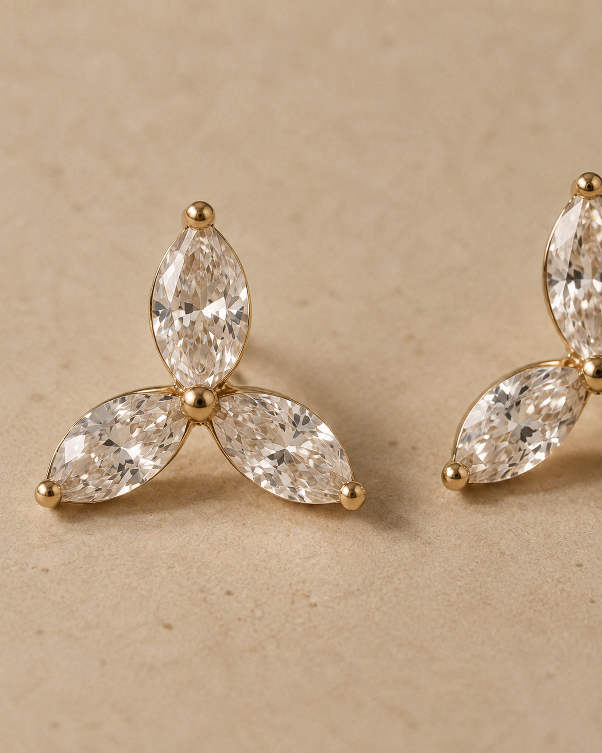 Fleur Marquise Stud Earrings in Gold