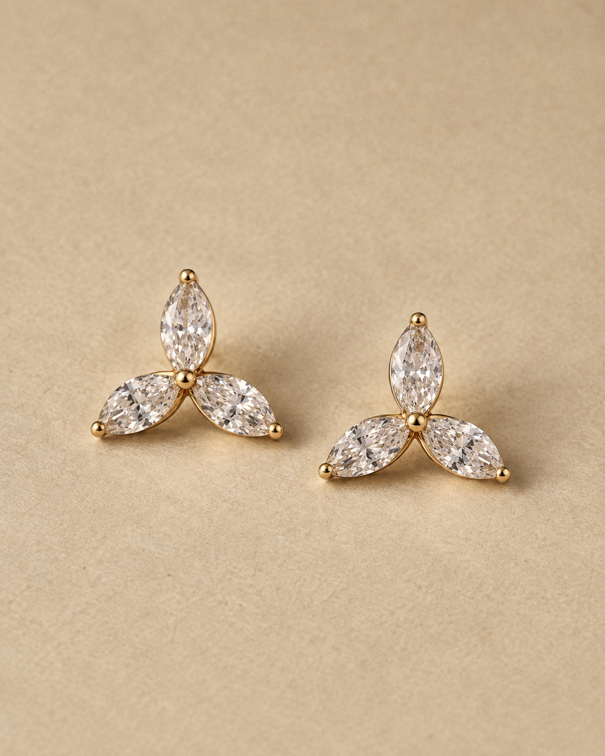 Fleur Marquise Stud Earrings in Gold