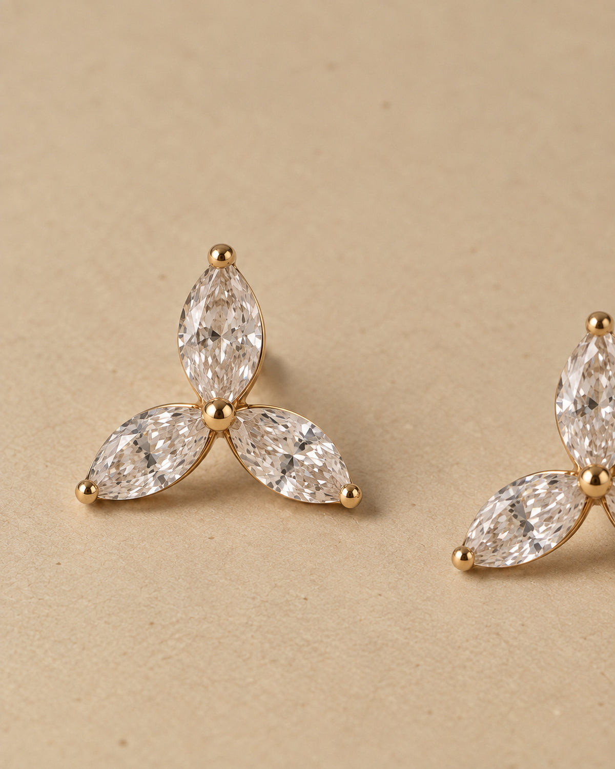 Fleur Marquise Stud Earrings in Gold